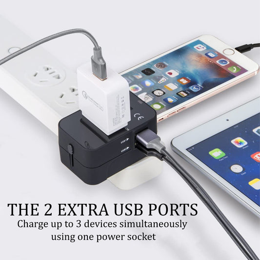 Universal travel adapter with USB for worldwide charging